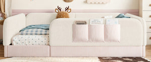 English Elm Queen Montessori Floor Bed Teddy Fleece Surround Rails Kids Cozy Low Profile Frame Beige W1580P493512