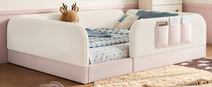 English Elm Queen Montessori Floor Bed Teddy Fleece Surround Rails Kids Cozy Low Profile Frame Beige W1580P493512