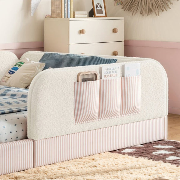English Elm Queen Montessori Floor Bed Teddy Fleece Surround Rails Kids Cozy Low Profile Frame Beige W1580P493512