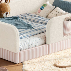 English Elm Queen Montessori Floor Bed Teddy Fleece Surround Rails Kids Cozy Low Profile Frame Beige W1580P493512