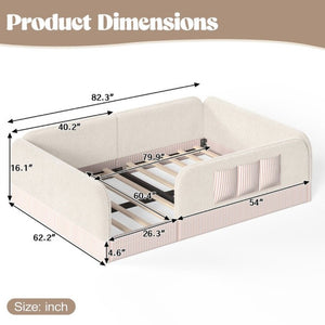 English Elm Queen Montessori Floor Bed Teddy Fleece Surround Rails Kids Cozy Low Profile Frame Beige W1580P493512