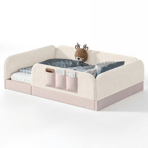 English Elm Queen Montessori Floor Bed Teddy Fleece Surround Rails Kids Cozy Low Profile Frame Beige W1580P493512