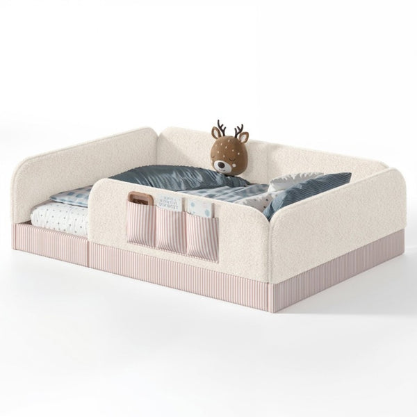 English Elm Queen Montessori Floor Bed Teddy Fleece Surround Rails Kids Cozy Low Profile Frame Beige W1580P493512