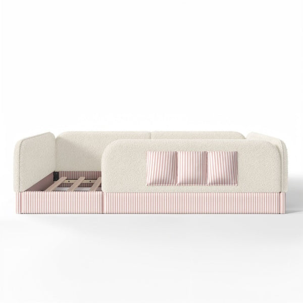 English Elm Queen Montessori Floor Bed Teddy Fleece Surround Rails Kids Cozy Low Profile Frame Beige W1580P493512
