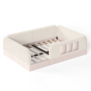 English Elm Queen Montessori Floor Bed Teddy Fleece Surround Rails Kids Cozy Low Profile Frame Beige W1580P493512