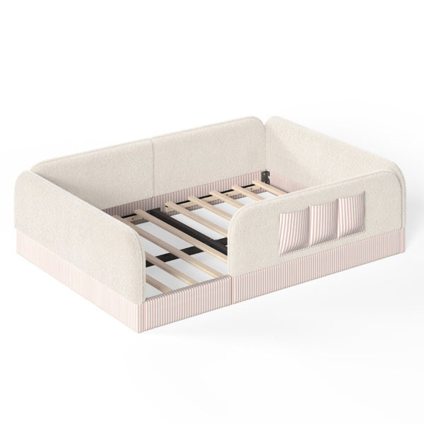 English Elm Queen Montessori Floor Bed Teddy Fleece Surround Rails Kids Cozy Low Profile Frame Beige W1580P493512