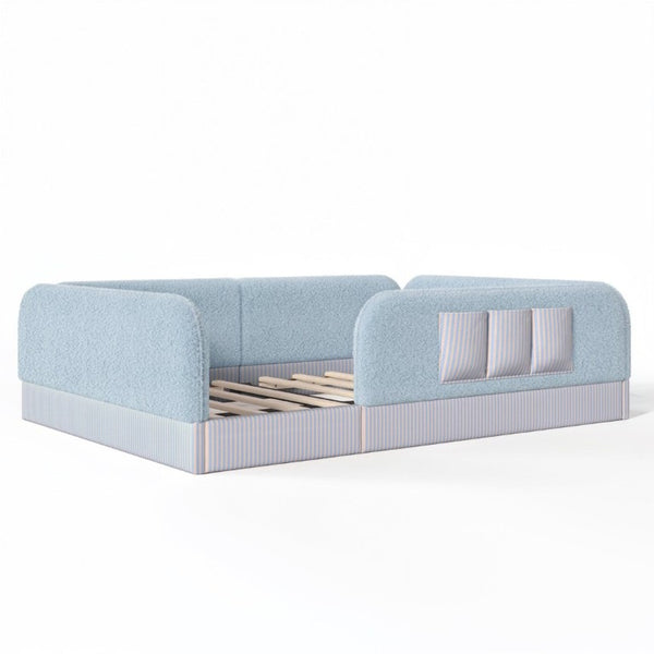 English Elm Queen Montessori Floor Bed Teddy Fleece Surround Rails Kids Cozy Low Profile Frame Blue W1580P493513