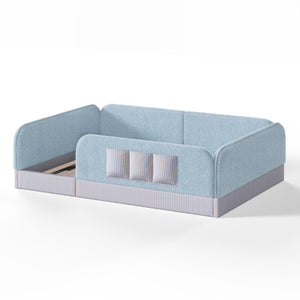 English Elm Queen Montessori Floor Bed Teddy Fleece Surround Rails Kids Cozy Low Profile Frame Blue W1580P493513