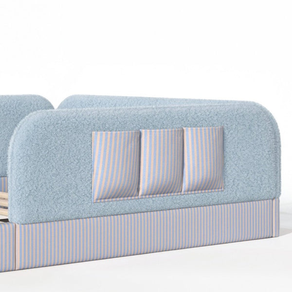 English Elm Queen Montessori Floor Bed Teddy Fleece Surround Rails Kids Cozy Low Profile Frame Blue W1580P493513