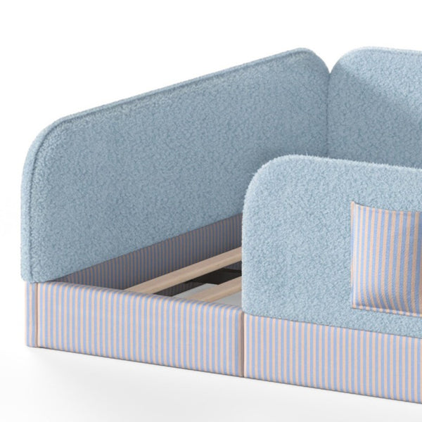 English Elm Queen Montessori Floor Bed Teddy Fleece Surround Rails Kids Cozy Low Profile Frame Blue W1580P493513
