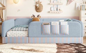 English Elm Queen Montessori Floor Bed Teddy Fleece Surround Rails Kids Cozy Low Profile Frame Blue W1580P493513
