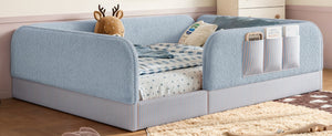 English Elm Queen Montessori Floor Bed Teddy Fleece Surround Rails Kids Cozy Low Profile Frame Blue W1580P493513