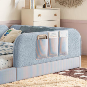 English Elm Queen Montessori Floor Bed Teddy Fleece Surround Rails Kids Cozy Low Profile Frame Blue W1580P493513