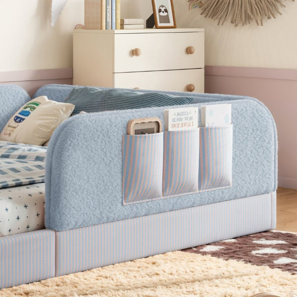 English Elm Queen Montessori Floor Bed Teddy Fleece Surround Rails Kids Cozy Low Profile Frame Blue W1580P493513