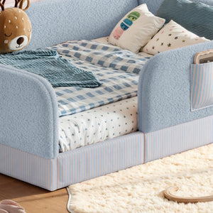 English Elm Queen Montessori Floor Bed Teddy Fleece Surround Rails Kids Cozy Low Profile Frame Blue W1580P493513