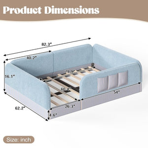English Elm Queen Montessori Floor Bed Teddy Fleece Surround Rails Kids Cozy Low Profile Frame Blue W1580P493513
