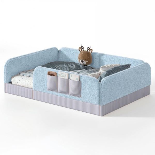 English Elm Queen Montessori Floor Bed Teddy Fleece Surround Rails Kids Cozy Low Profile Frame Blue W1580P493513