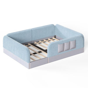 English Elm Queen Montessori Floor Bed Teddy Fleece Surround Rails Kids Cozy Low Profile Frame Blue W1580P493513