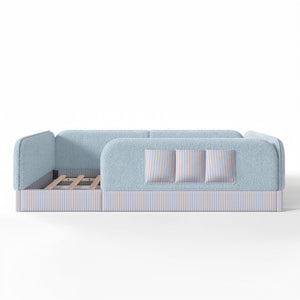 English Elm Queen Montessori Floor Bed Teddy Fleece Surround Rails Kids Cozy Low Profile Frame Blue W1580P493513