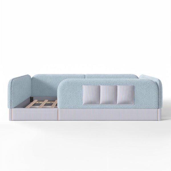 English Elm Queen Montessori Floor Bed Teddy Fleece Surround Rails Kids Cozy Low Profile Frame Blue W1580P493513