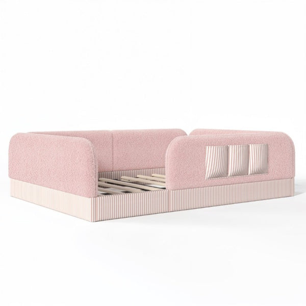 English Elm Queen Montessori Floor Bed Teddy Fleece Surround Rails Kids Cozy Low Profile Frame Pink W1580P493514