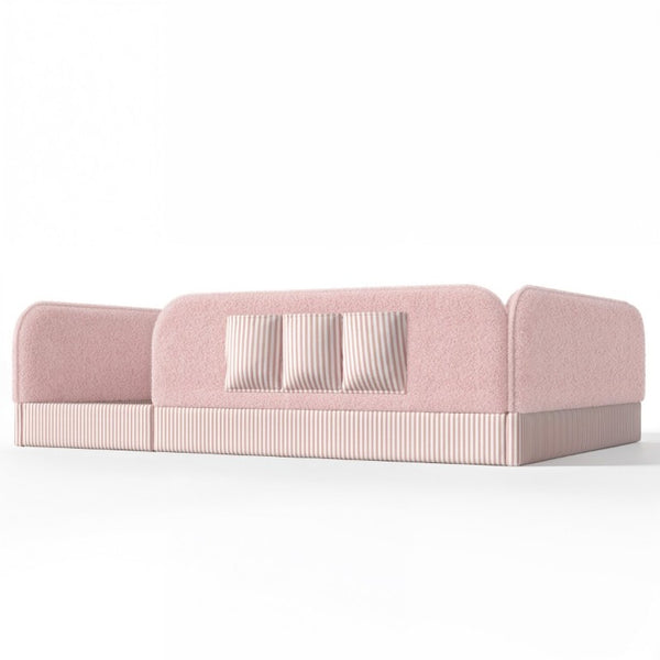 English Elm Queen Montessori Floor Bed Teddy Fleece Surround Rails Kids Cozy Low Profile Frame Pink W1580P493514