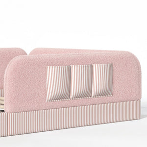 English Elm Queen Montessori Floor Bed Teddy Fleece Surround Rails Kids Cozy Low Profile Frame Pink W1580P493514