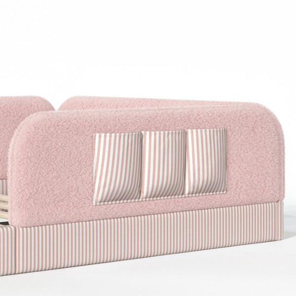 English Elm Queen Montessori Floor Bed Teddy Fleece Surround Rails Kids Cozy Low Profile Frame Pink W1580P493514
