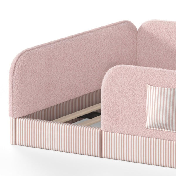 English Elm Queen Montessori Floor Bed Teddy Fleece Surround Rails Kids Cozy Low Profile Frame Pink W1580P493514