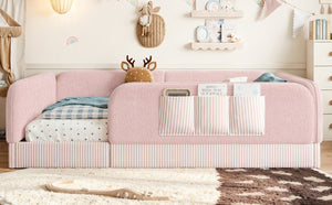 English Elm Queen Montessori Floor Bed Teddy Fleece Surround Rails Kids Cozy Low Profile Frame Pink W1580P493514