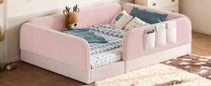 English Elm Queen Montessori Floor Bed Teddy Fleece Surround Rails Kids Cozy Low Profile Frame Pink W1580P493514