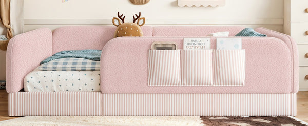 English Elm Queen Montessori Floor Bed Teddy Fleece Surround Rails Kids Cozy Low Profile Frame Pink W1580P493514