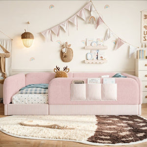 English Elm Queen Montessori Floor Bed Teddy Fleece Surround Rails Kids Cozy Low Profile Frame Pink W1580P493514