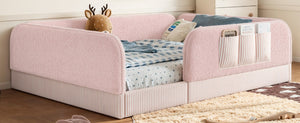 English Elm Queen Montessori Floor Bed Teddy Fleece Surround Rails Kids Cozy Low Profile Frame Pink W1580P493514