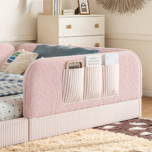 English Elm Queen Montessori Floor Bed Teddy Fleece Surround Rails Kids Cozy Low Profile Frame Pink W1580P493514