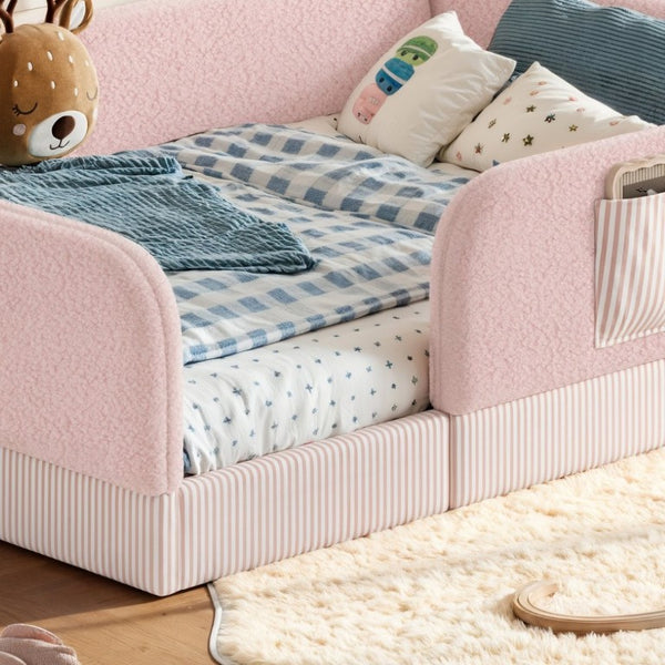 English Elm Queen Montessori Floor Bed Teddy Fleece Surround Rails Kids Cozy Low Profile Frame Pink W1580P493514