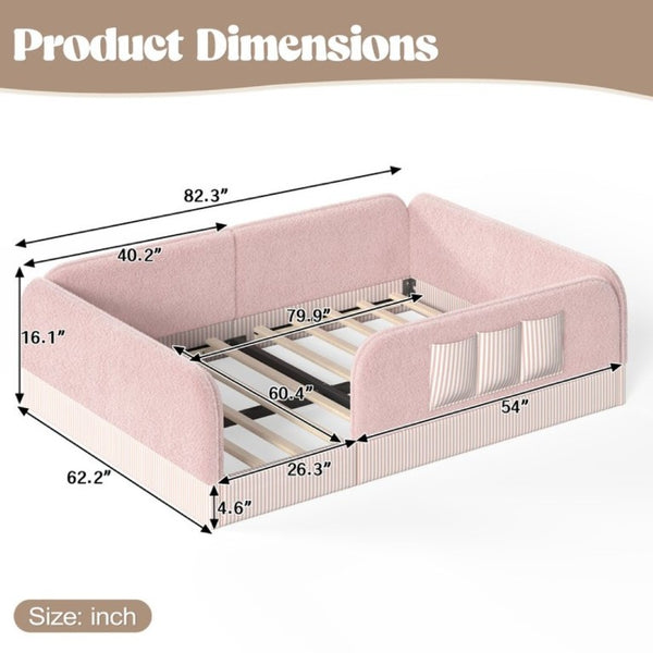 English Elm Queen Montessori Floor Bed Teddy Fleece Surround Rails Kids Cozy Low Profile Frame Pink W1580P493514