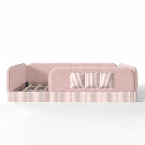 English Elm Queen Montessori Floor Bed Teddy Fleece Surround Rails Kids Cozy Low Profile Frame Pink W1580P493514