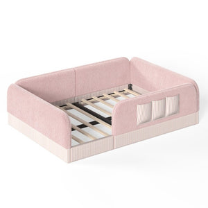 English Elm Queen Montessori Floor Bed Teddy Fleece Surround Rails Kids Cozy Low Profile Frame Pink W1580P493514