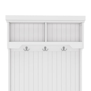 English Elm Hall Tree Entryway Organizer with Bench Hooks Cabinet and Open Display Shelf White W1580P501332