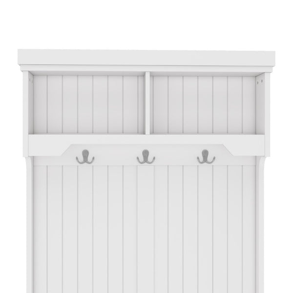 English Elm Hall Tree Entryway Organizer with Bench Hooks Cabinet and Open Display Shelf White W1580P501332