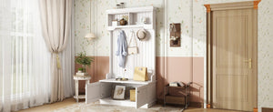 English Elm Hall Tree Entryway Organizer with Bench Hooks Cabinet and Open Display Shelf White W1580P501332