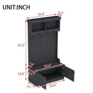 English Elm Hall Tree Entryway Organizer with Bench Hooks Cabinet and Open Display Shelf Black W1580P501334