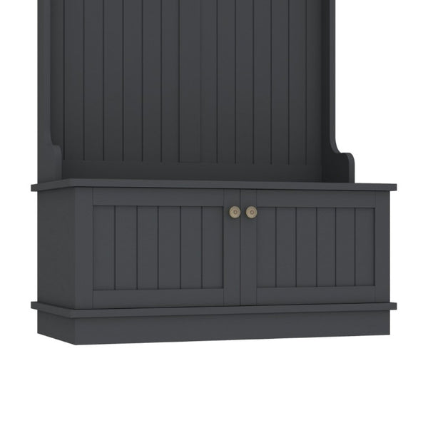 English Elm Hall Tree Entryway Organizer with Bench Hooks Cabinet and Open Display Shelf Black W1580P501334