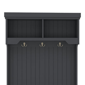 English Elm Hall Tree Entryway Organizer with Bench Hooks Cabinet and Open Display Shelf Black W1580P501334
