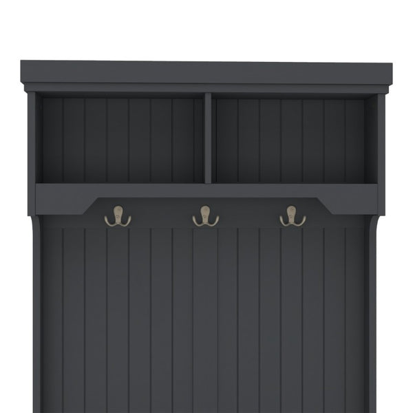 English Elm Hall Tree Entryway Organizer with Bench Hooks Cabinet and Open Display Shelf Black W1580P501334
