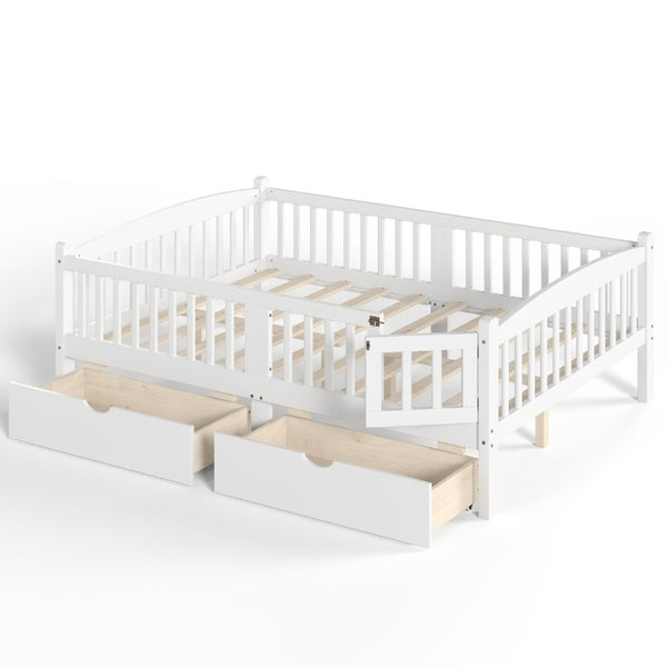 English Elm Full Kids Platform Bed with Guardrails Storage Drawers Pine Wood White Finish W1580P534503