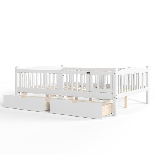 English Elm Full Kids Platform Bed with Guardrails Storage Drawers Pine Wood White Finish W1580P534503
