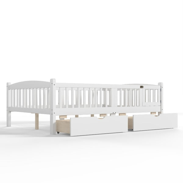English Elm Full Kids Platform Bed with Guardrails Storage Drawers Pine Wood White Finish W1580P534503