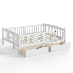 English Elm Full Kids Platform Bed with Guardrails Storage Drawers Pine Wood White Finish W1580P534503